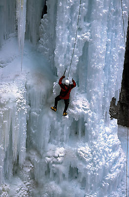 Ice Climbing the Front of Upper Johnson Falls