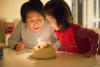 Nara And Theresa Blowing Out Candle Together