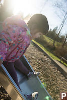 Claira Going Down The Slide With Flare