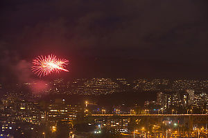 Red Disks City Wide Shot