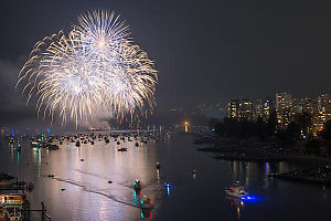 Blue Fireworks With The City