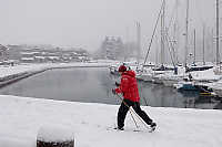 Cross Country Skier On Seawall