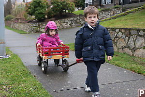 Marcus Pulling Nara In Wagon