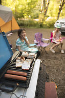 Grilling Salmon And Hotdogs