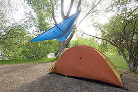 Tent With Tarp Over Entrance