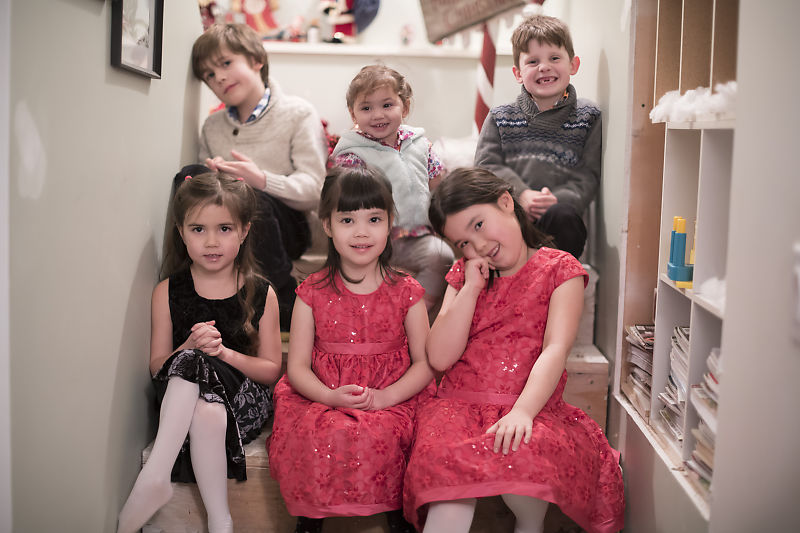 Six Great Grandkids On The Stairs