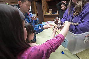 Nara And Claira Touching Snake