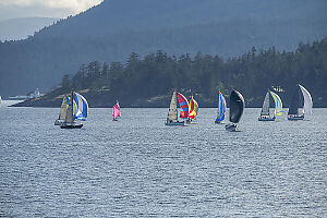 Sailboats With Ferry Leaving Fullford Harbour