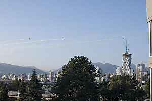 Snowbirds Weaving Over City