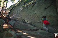 Jin Climbing Along Wall